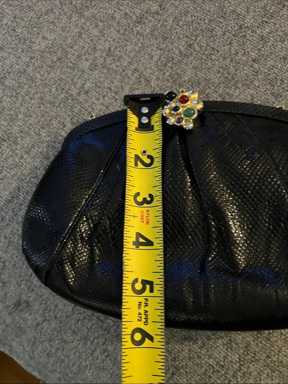 Vintage Judith Lieber Black Lizard Clutch with Multistone Kiss-Lock GUC